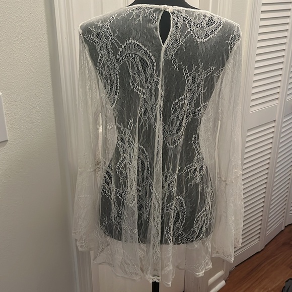 Modern Movement Elegant Boho Lace Sheer Top - White - Picture 4 of 8